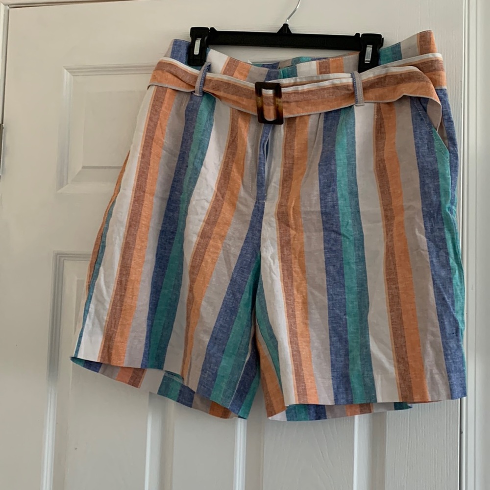 New York & Company Casual Stripped Linen Shorts
